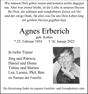 Anzeige von Agnes Erberich von Kölner Stadt-Anzeiger / Kölnische Rundschau / Express