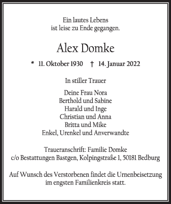 Anzeige von Alex Domke von  Werbepost 