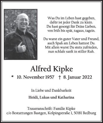 Anzeige von Alfred Kipke von  Werbepost 