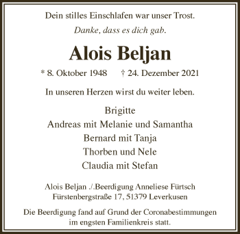 Anzeige von Alois Beljan von  Lokale Informationen 