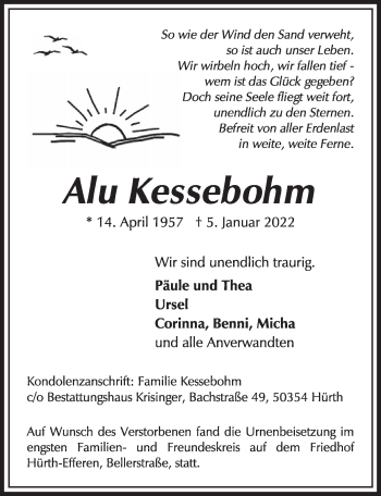 Anzeige von Alu Kessebohm von  Wochenende 