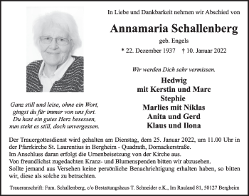 Anzeige von Annamaria Schallenberg von  Werbepost 