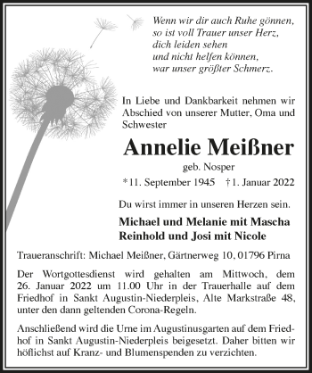 Anzeige von Annelie Meißner von  Extra Blatt 
