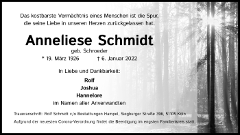 Anzeige von Anneliese Schmidt von Kölner Stadt-Anzeiger / Kölnische Rundschau / Express
