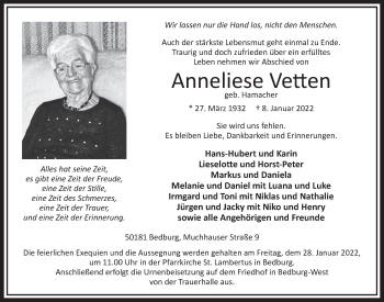 Anzeige von Anneliese Vetten von  Werbepost 