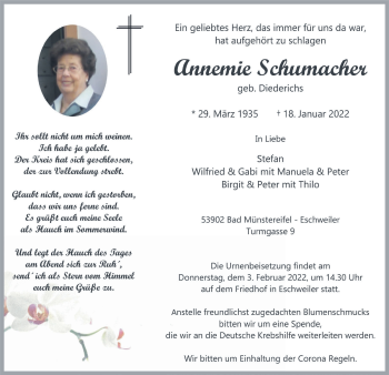 Anzeige von Annemie Schumacher von  Blickpunkt Euskirchen 