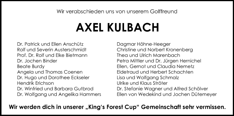  Traueranzeige für Axel Kulbach vom 22.01.2022 aus Kölner Stadt-Anzeiger / Kölnische Rundschau / Express