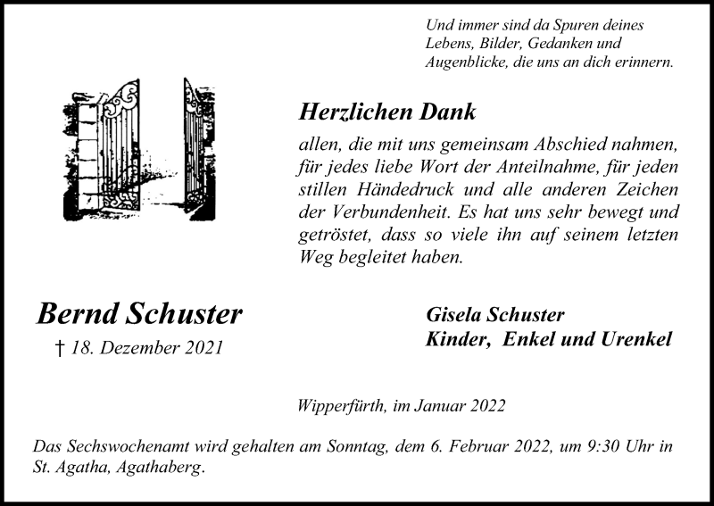  Traueranzeige für Bernd Schuster vom 29.01.2022 aus Kölner Stadt-Anzeiger / Kölnische Rundschau / Express