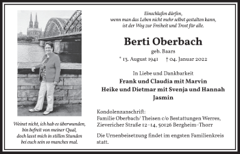 Anzeige von Berti Oberbach von  Werbepost 