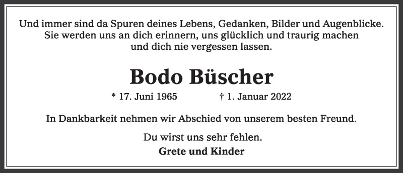  Traueranzeige für Bodo Büscher vom 18.07.2023 aus  Werbepost 