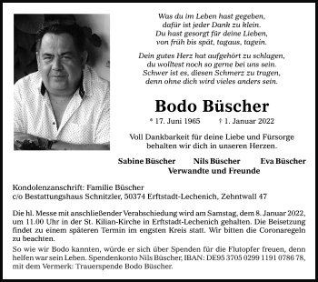 Anzeige von Bodo Büscher von Kölner Stadt-Anzeiger / Kölnische Rundschau / Express
