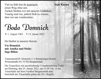 Anzeige von Bodo Domnick von  Anzeigen Echo 