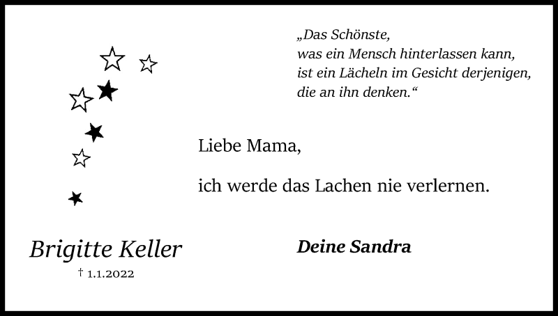  Traueranzeige für Brigitte Keller vom 15.01.2022 aus Kölner Stadt-Anzeiger / Kölnische Rundschau / Express