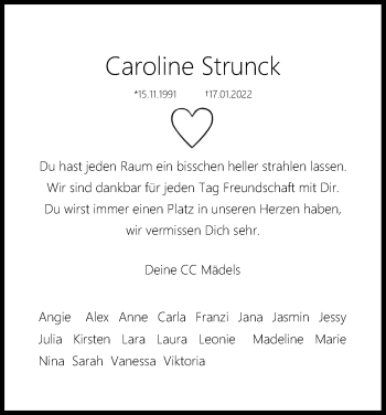 Anzeige von Caroline Strunck von Kölner Stadt-Anzeiger / Kölnische Rundschau / Express