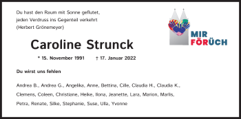 Anzeige von Caroline Strunck von Kölner Stadt-Anzeiger / Kölnische Rundschau / Express