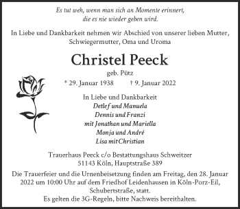 Anzeige von Christel Peeck von  Werbepost 