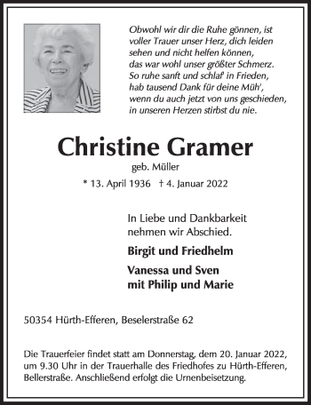 Anzeige von Christine Gramer von  Wochenende 