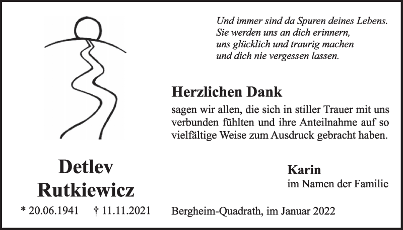  Traueranzeige für Detlev Rutkiewicz vom 07.01.2022 aus  Werbepost 