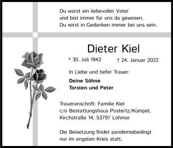 Anzeige von Dieter Kiel von Kölner Stadt-Anzeiger / Kölnische Rundschau / Express