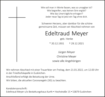 Anzeige von Edeltraud Meyer von  Blickpunkt Euskirchen 