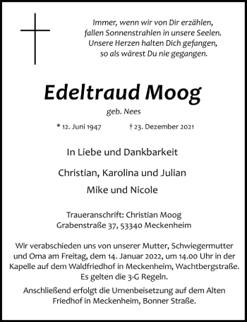Anzeige von Edeltraud Moog von  Schaufenster/Blickpunkt 