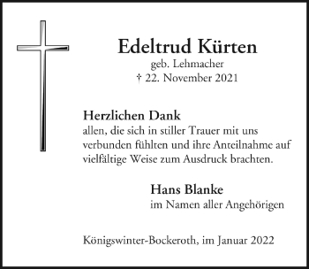 Anzeige von Edeltrud Kürten von  Extra Blatt 