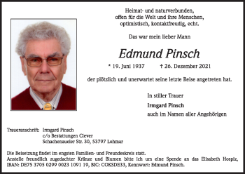 Anzeige von Edmund Pinsch von Kölner Stadt-Anzeiger / Kölnische Rundschau / Express