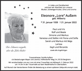 Anzeige von Eleonore Außem von  Werbepost 