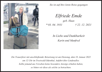 Anzeige von Elfriede Emde von Kölner Stadt-Anzeiger / Kölnische Rundschau / Express