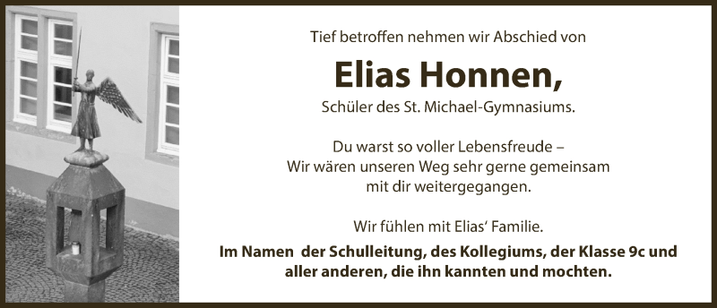  Traueranzeige für Elias Honnen vom 15.01.2022 aus  Blickpunkt Euskirchen 