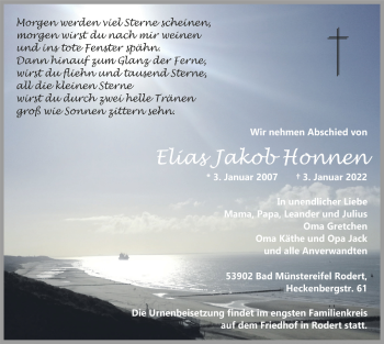 Anzeige von Elias Jakob Honnen von  Blickpunkt Euskirchen 