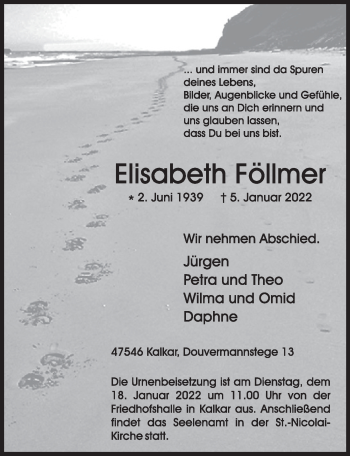 Anzeige von Elisabeth Föllmer von  Werbepost 