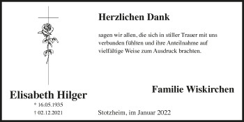 Anzeige von Elisabeth Hilger von  Blickpunkt Euskirchen 