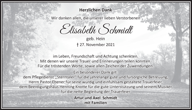  Traueranzeige für Elisabeth Schmidt vom 28.01.2022 aus  Lokalanzeiger 