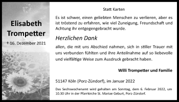 Anzeige von Elisabeth Tromp von  Kölner Wochenspiegel 