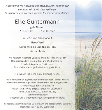 Anzeige von Elke Guntermann von  Blickpunkt Euskirchen 