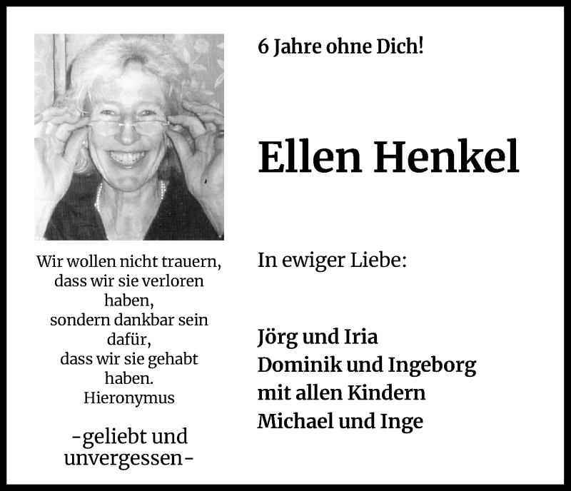  Traueranzeige für Ellen Henkel vom 18.07.2023 aus Kölner Stadt-Anzeiger / Kölnische Rundschau / Express