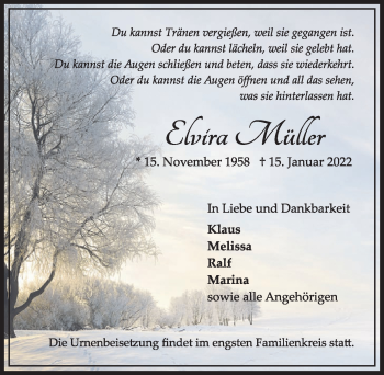 Anzeige von Elvira Müller von  Wochenende 