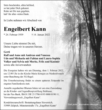 Anzeige von Engelbert Kann von  Blickpunkt Euskirchen 