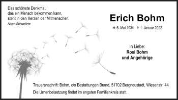 Anzeige von Erich Bohm von Kölner Stadt-Anzeiger / Kölnische Rundschau / Express