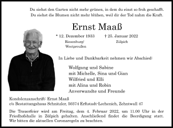 Anzeige von Ernst Maaß von Kölner Stadt-Anzeiger / Kölnische Rundschau / Express