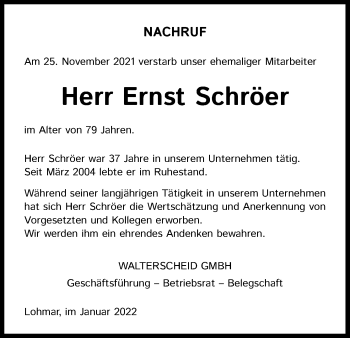 Anzeige von Ernst Schröer von Kölner Stadt-Anzeiger / Kölnische Rundschau / Express
