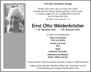 Anzeige von Ernst Otto Weidenbrücher von  Lokalanzeiger 