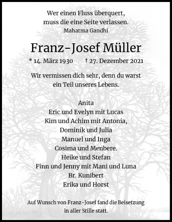 Anzeige von Franz-Josef Müller von Kölner Stadt-Anzeiger / Kölnische Rundschau / Express