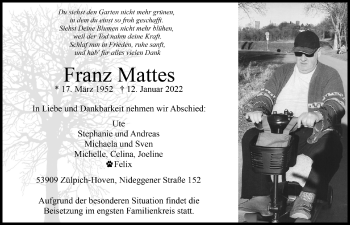 Anzeige von Franz Mattes von  Blickpunkt Euskirchen 