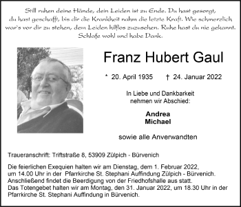 Anzeige von Franz Hubert Gaul von  Blickpunkt Euskirchen 