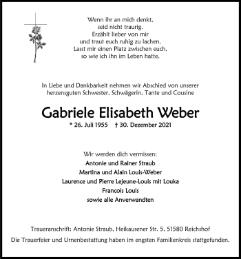 Anzeige von Gabriele Elisabeth Weber von  Anzeigen Echo 