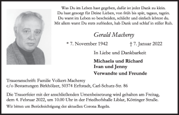 Anzeige von Gerald Macherey von  Werbepost 