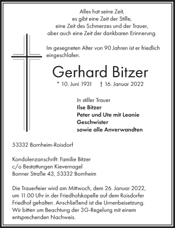 Anzeige von Gerhard Bitzer von  Schaufenster/Blickpunkt 