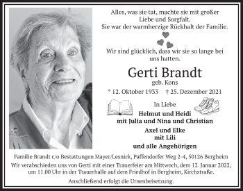 Anzeige von Gerti Brandt von  Werbepost 